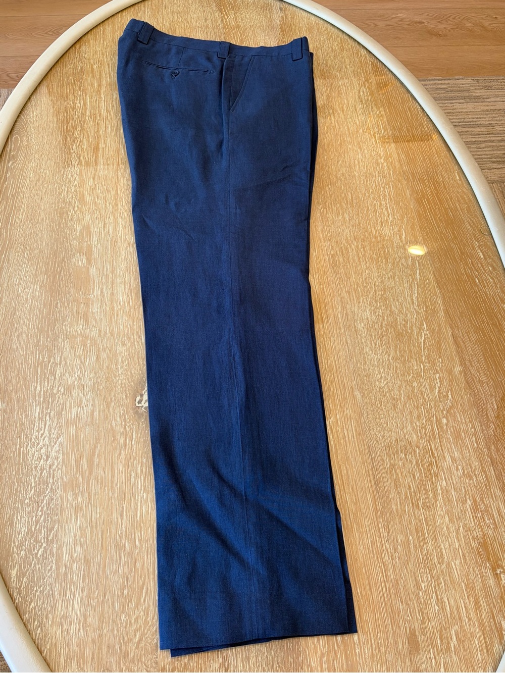 Navy Straight-Leg Linen Pants